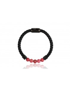 Bracelet Cuir Tressé et pierres Jaspe de Mer Rouge 8mm