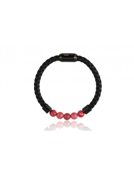 Bracelet Cuir Tressé et pierres Jaspe de Mer Rouge 8mm
