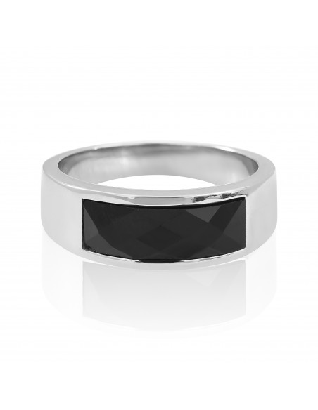 Bague Acier Agate Noire avec Facettes