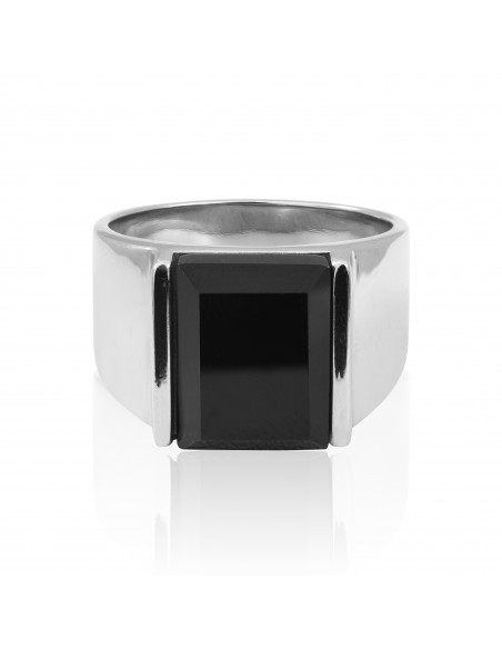 Bague Acier Agate Noire