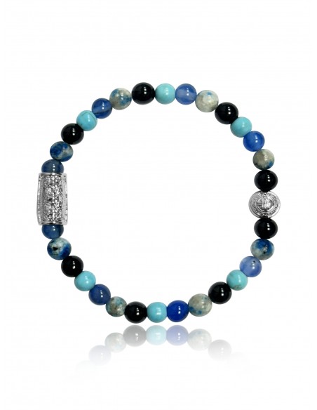 Bracelet 6 mm  Agate Noire / Jaspe de mer / Phoenix / Turquoise et Talisman de Prospérité