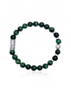 Bracelet Oeil de Tigre Vert  / Agate Noire et Talisman de Prospérité