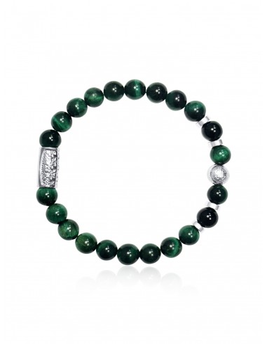 Bracelet Oeil de Tigre Vert  / Agate Noire et Talisman de Prospérité