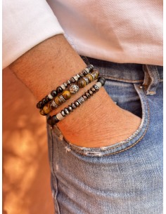 Bracelet Ajustable Oeil de Tigre et motifs en Acier 2