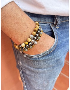 Bracelet Oeil de Tigre / Jaspe Gravure Prospérité 2