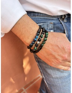 Bracelet Cuir Tressé et pierres Oeil de Tigre Vert 8mm 2