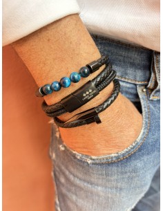 Bracelet Cuir Tressé et motif clou noir 2