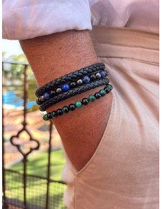 Bracelet Cuir Tressé et Pierres 6mm 2