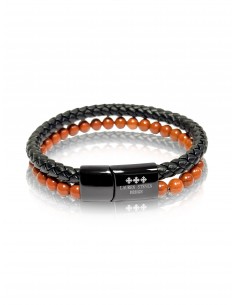 Bracelet Cuir Tressé / Jaspe Rouge (6mm)