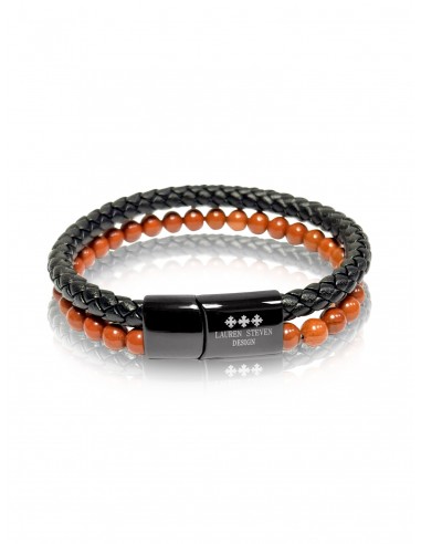 Bracelet Cuir Tressé / Jaspe Rouge (6mm)