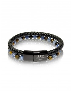 Bracelet Cuir Tressé / Oeil de Tigre / Cyanite (6mm)