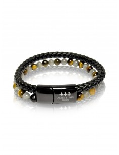 Bracelet Cuir Tressé / Oeil de Tigre / Labradorite (6mm)