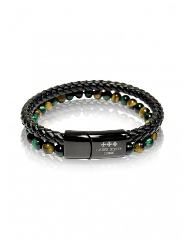 Bracelet Cuir Tressé / Oeil de Tigre / Oeil de Tigre Vert (6mm)