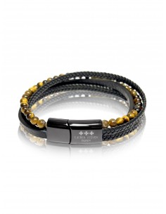 Bracelet Double Cuir Tressé / Oeil de Tigre (6mm)