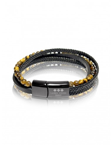 Bracelet Double Cuir Tressé / Oeil de Tigre (6mm)