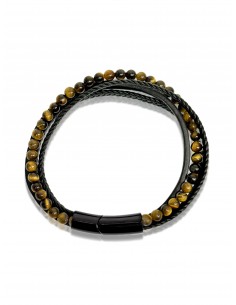 Bracelet Double Cuir Tressé / Oeil de Tigre (6mm) 2