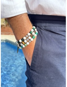 Bracelet  Howlite / Oeil de Tigre Vert et Prospérité 2