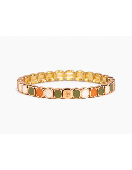 Bracelet Métal émaillé Slim Crème - Kaki - Abricot