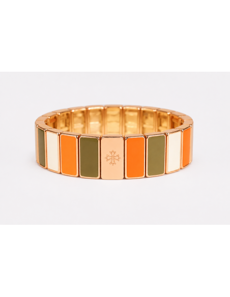 Bracelet Métal émaillé Prestige Crème - Kaki - Abricot