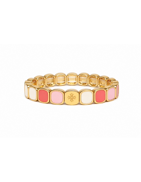 Bracelet Métal émaillé Blanc - Pastèque - Rose Dragé
