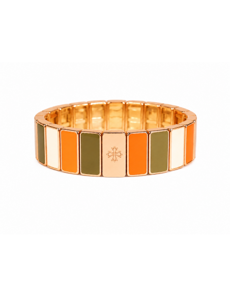 Bracelet Métal émaillé Prestige Crème - Kaki - Abricot