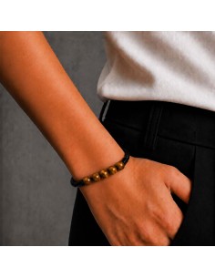 Bracelet Cuir Tressé et pierres Oeil de Tigre 8mm 2