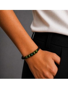 Bracelet Cuir Tressé et pierres Oeil de Tigre Vert 8mm 2