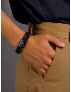 Bracelet Cuir Tressé et Pierres de Lave 2