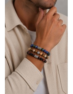 Bracelet Agate Noire / Oeil de Tigre Rouge  Prospérité 2