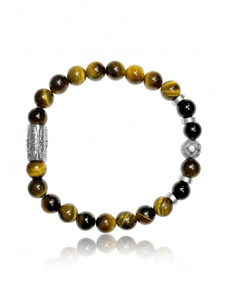 Bracelet Oeil de Tigre / Agate Noire et Talisman de Prospérité