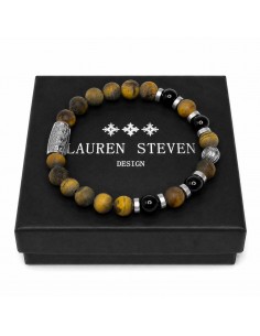 Bracelet Oeil de Tigre Mat  / Agate Noire et Talisman de Prospérité 2