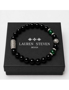 Bracelet 8mm Agate Noire / Oeil de Tigre Vert 2