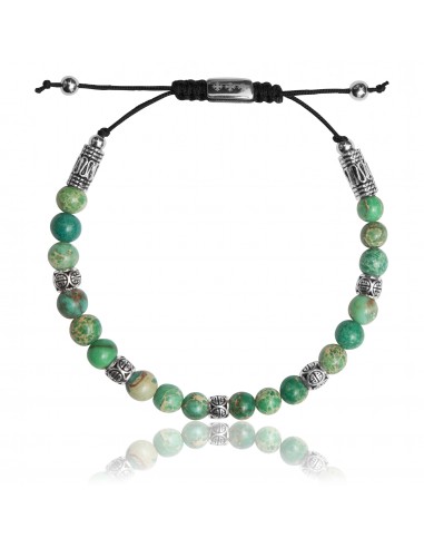 Bracelet Ajustable Shamballa Jasper de Mer Verte Argent