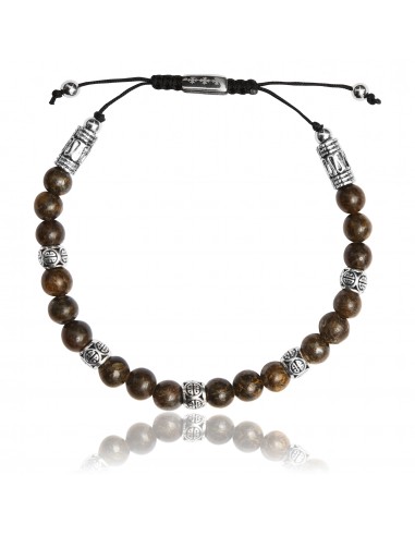 Bracelet Ajustable Shamballa Bronzite et Argent