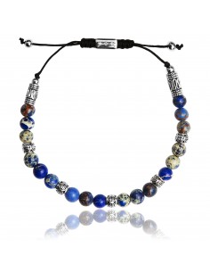 Bracelet Ajustable Shamballa Jaspe de Mer Bleu Foncé Argent