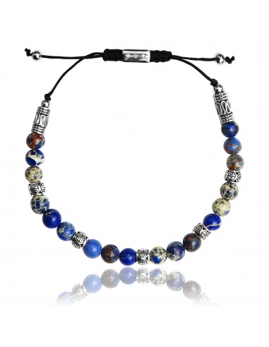 Bracelet Ajustable Shamballa Jaspe de Mer Bleu Foncé Argent