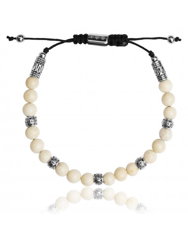 Bracelet Ajustable Shamballa Jaspe Crème et Argent