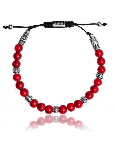 Bracelet Ajustable Shamballa Jaspe de Mer Rouge et Argent