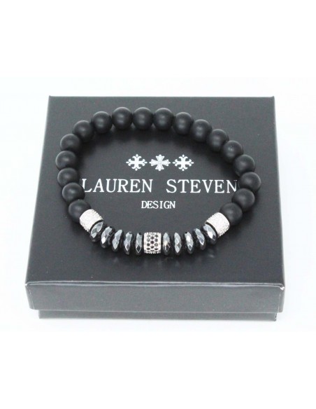 Bracelet Onyx Noir Mat et Acier