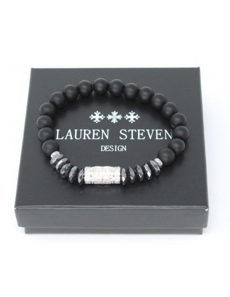 Bracelet Onyx Noir Mat et Acier