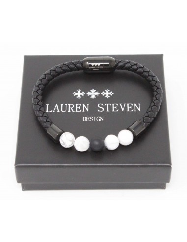 Bracelet Cuir Tressé Howlite et Onyx Noir Mat