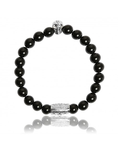 Bracelet Agate Noire et Skull