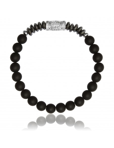 Bracelet Onyx Noir Mat et Acier