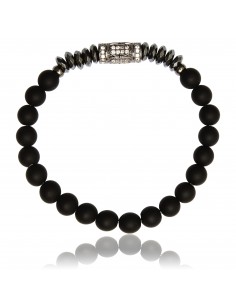 Bracelet Onyx Noir Mat et Acier