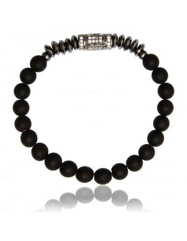 Bracelet Onyx Noir Mat et Acier
