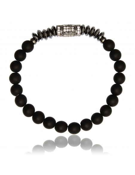 Bracelet Onyx Noir Mat et Acier