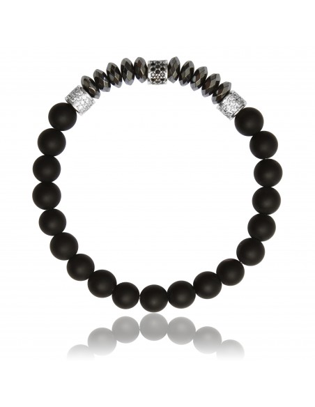 Bracelet Onyx Noir Mat et Acier