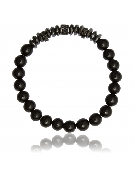 Bracelet Agates Noires et Acier