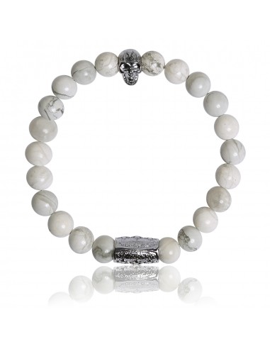 Bracelet Howlite Blanche et Skull