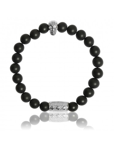 Bracelet Onyx Noir Mat et Skull